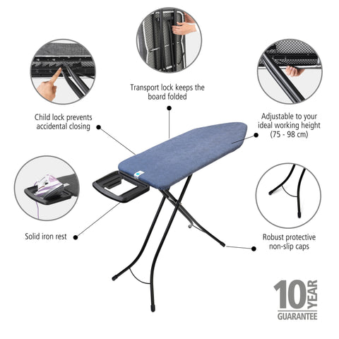 Ironing Board 124x45cm (C) Solid Steam Iron Rest - Denim Blue