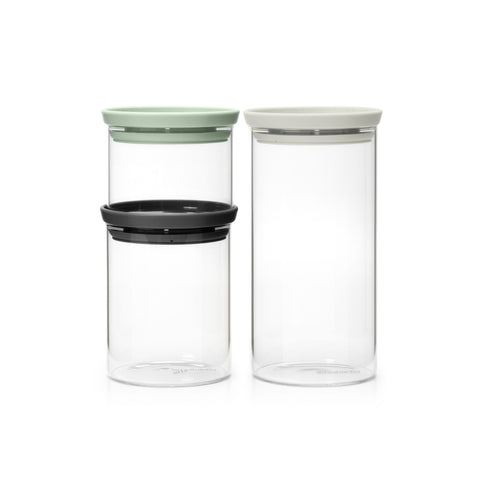 Stackable Glass Jars Set of 3 Grey/Green