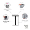 Touch Bin Rectangular 10 litre - Brilliant Steel