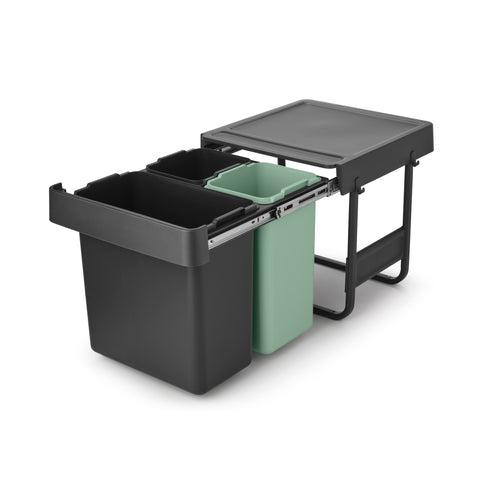 Sort & Go Built-In Waste Bin 10 + 10 + 20 litre - Dark Grey and Jade Green