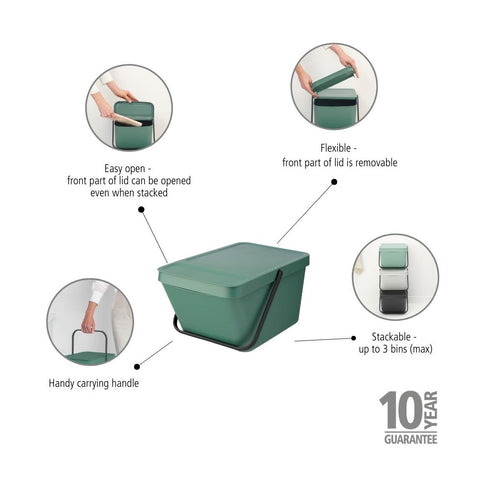 Sort & Go Stackable Waste Bin 20 litre - Fir Green