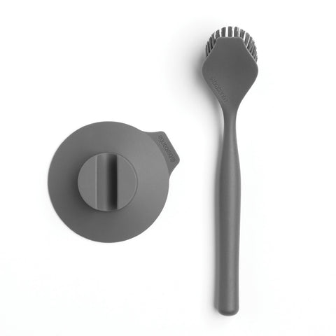 Dish Brush with Suction Cup Holder - Dark Grey