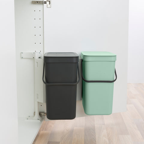 Sort & Go Built in Bin 2 x 12 litre - Dark Grey and Jade Green